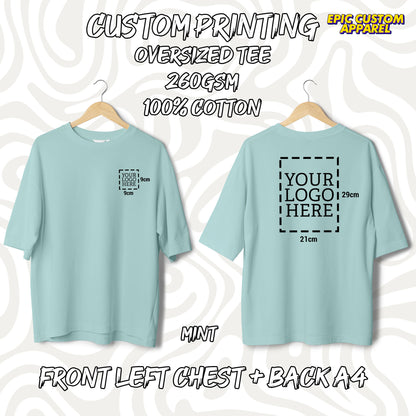 Custom Logo Printing [FLC + A4] Cetak Logo Sendiri Oversized Tee Drop Shoulder 100% Thick Premium Cotton Unisex T-Shirt