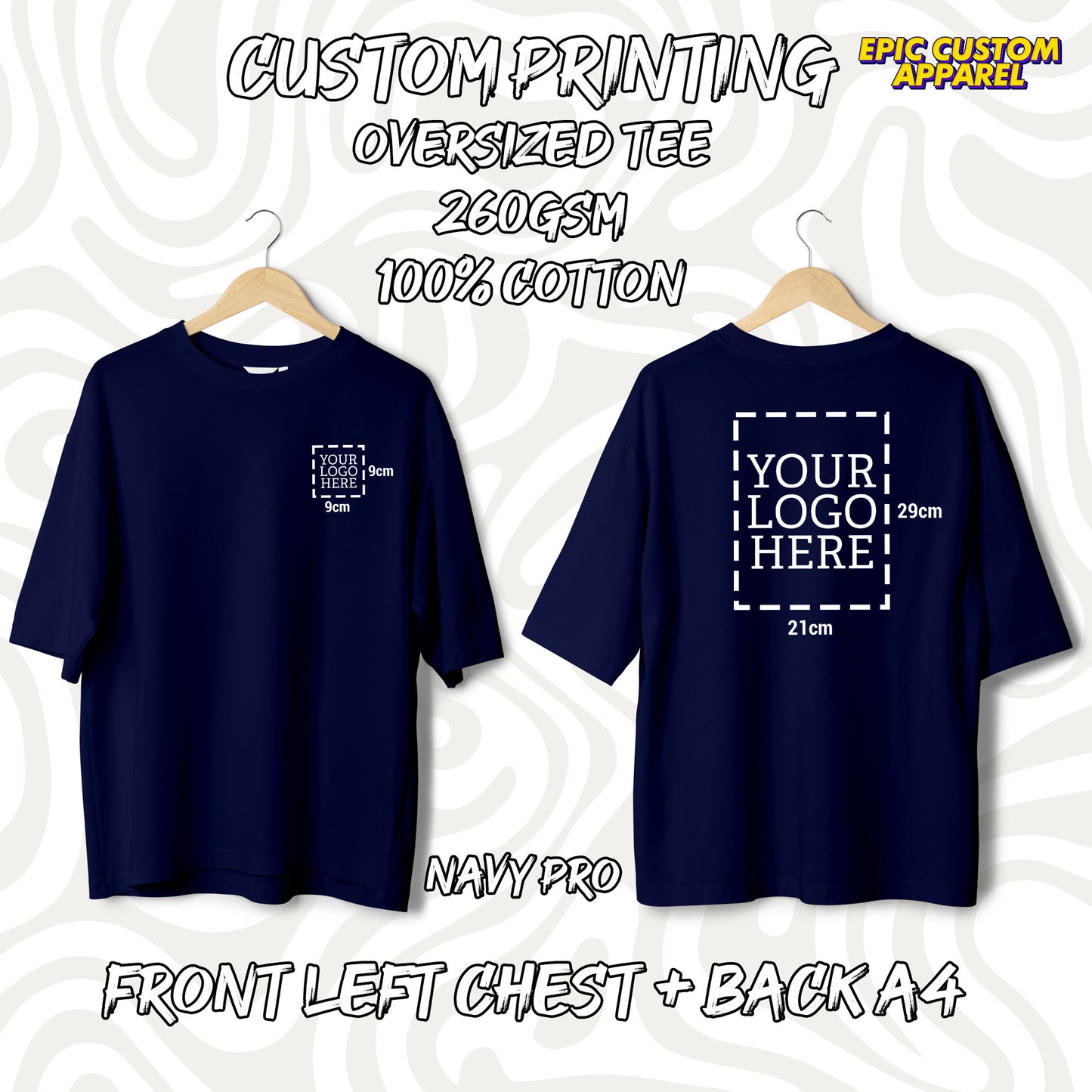 Custom Logo Printing [FLC + A4] Cetak Logo Sendiri Oversized Tee Drop Shoulder 100% Thick Premium Cotton Unisex T-Shirt