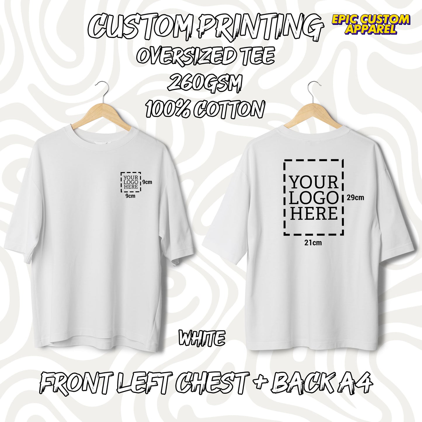 Custom Logo Printing [FLC + A4] Cetak Logo Sendiri Oversized Tee Drop Shoulder 100% Thick Premium Cotton Unisex T-Shirt