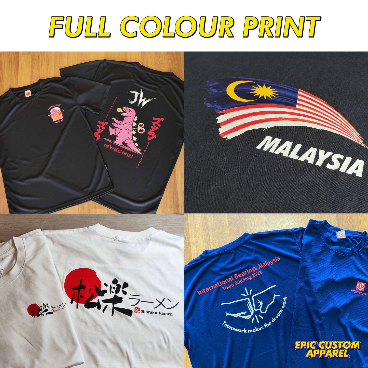 Basic 100% Cotton 160gsm Front Back Custom Printing Logo Full Color Graphic Tee Unisex T-Shirt Baju Kapas Sejuk [FLC + A4]