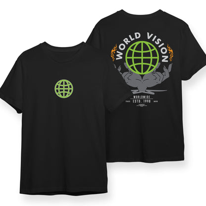 World Vision Hype Design Front Back Graphic Tee 100% Cotton Unisex T-Shirt Baju Kapas Sejuk